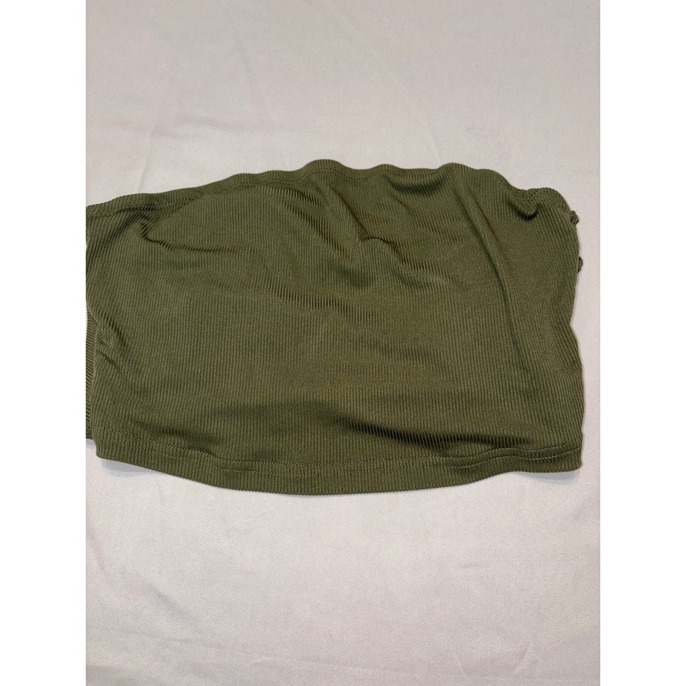 YOZY Olive Green Ribbed Tie Front Tube Top Bandeau Size Small Z240513792704